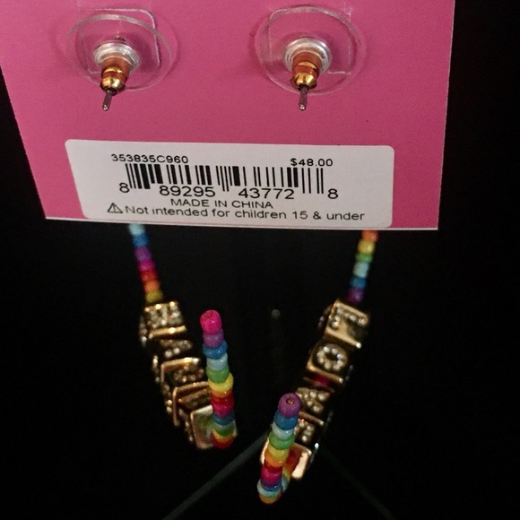 Betsey Johnson LOVE Rainbow Beaded Hoop Earrings - Picture 4 of 16